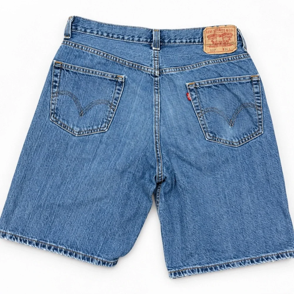 Levis 550 Mens Relaxed Fit Denim Shorts Blue Mid Wash W34 Vintage Style